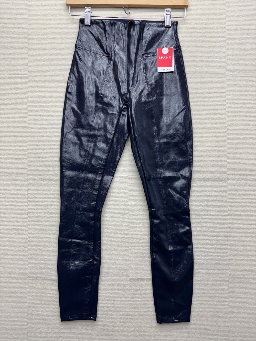 New Spanx XS pants leggings petite faux patent leather port navy